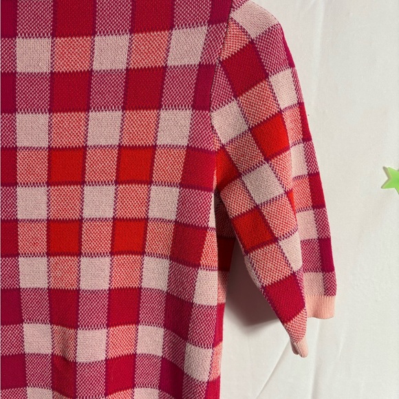 Ann Taylor Pink Red Purple Plaid Short Sleeve Sweater Top - Picture 12 of 14